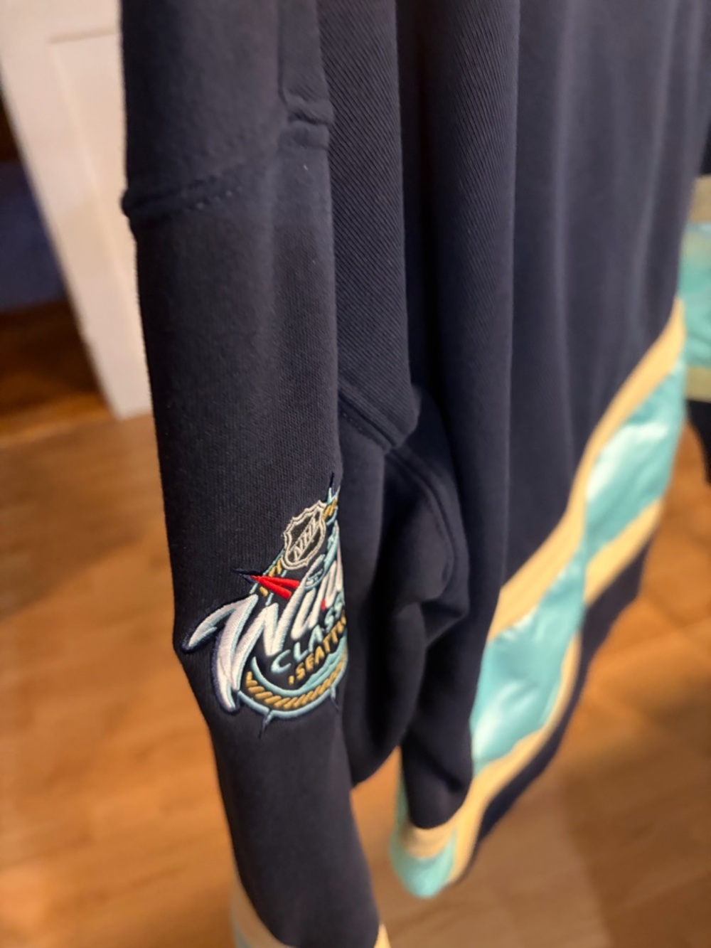 Mitchell & Ness Navy Crewneck Sweater with Red and Cream Kraken Patch - Picture 4 of 4